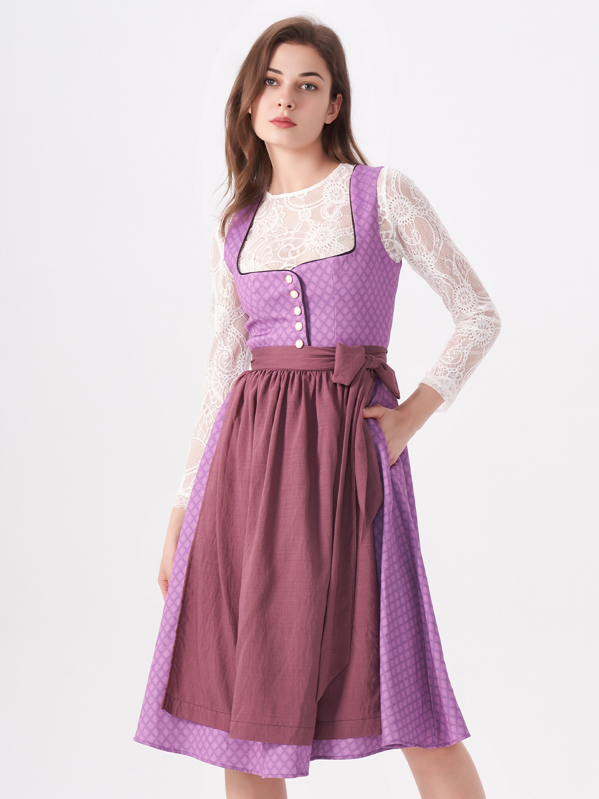 Dirndl Olive in lila Akzenten