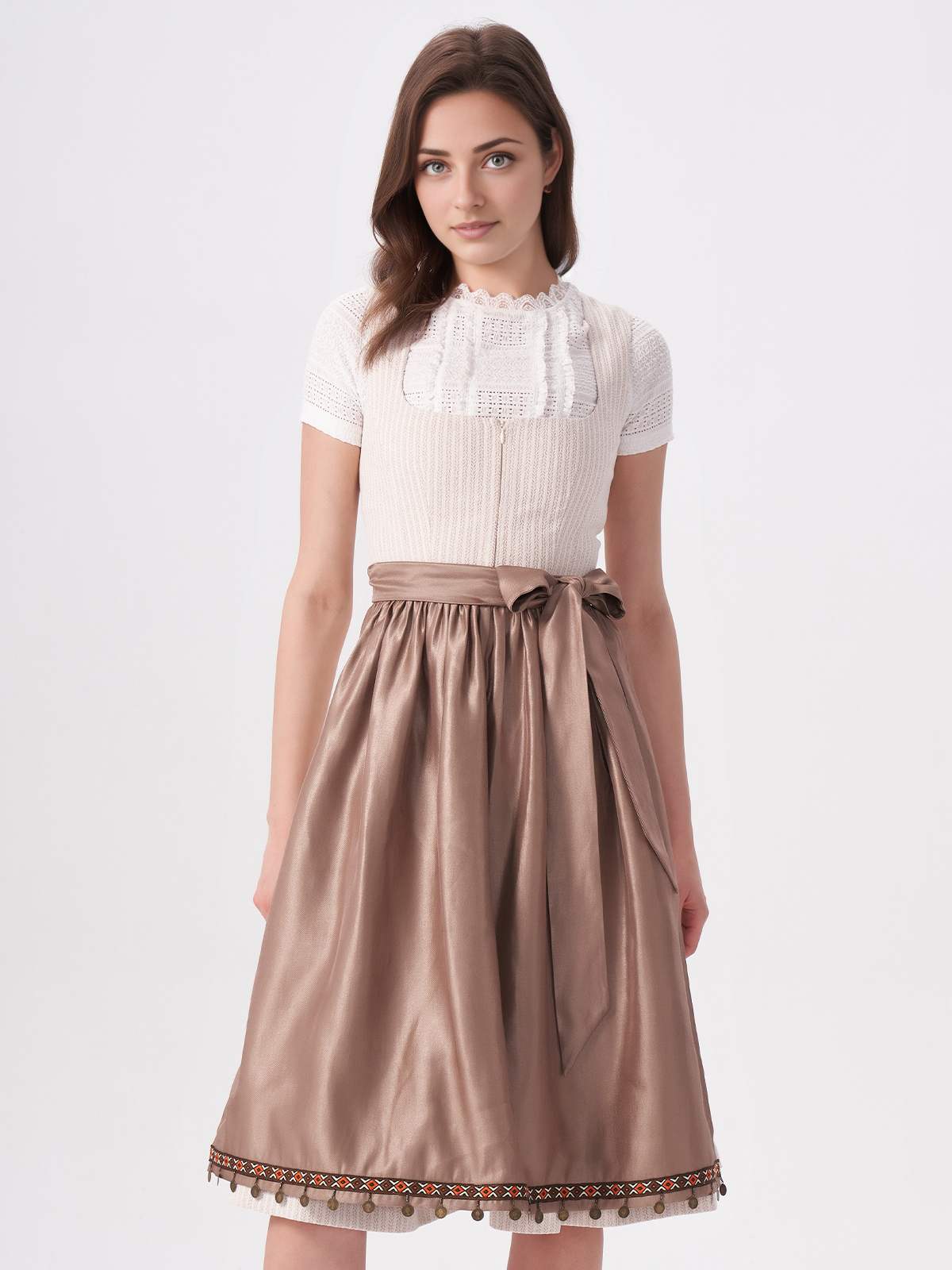 Dirndlbluse hochgeschlossen langarm in Beige